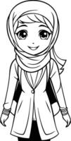 mignonne peu musulman fille avec hijab dessin animé illustration graphique conception vecteur