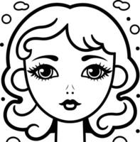 noir et blanc dessin animé illustration de femme visage pour coloration livre vecteur