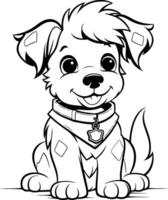 noir et blanc dessin animé illustration de mignonne chiot chien pour coloration livre vecteur