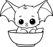 mignonne bébé chauve souris séance dans une bol. mignonne dessin animé illustration. vecteur