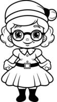 noir et blanc dessin animé illustration de mignonne peu fille avec des lunettes vecteur