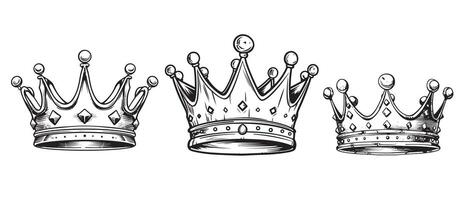 griffonnage style ensemble de Royal couronnes dans format vecteur