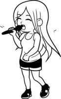 illustration de une mignonne roux fille en chantant dans une microphone. vecteur