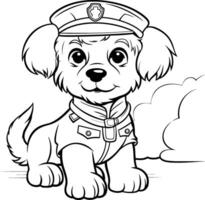 noir et blanc dessin animé illustration de mignonne chiot marin chien coloration livre vecteur