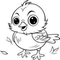 noir et blanc dessin animé illustration de mignonne peu oiseau animal personnage pour coloration livre vecteur