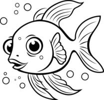 noir et blanc dessin animé illustration de mignonne poisson animal pour coloration livre vecteur