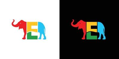 création de logo d'éléphant de lettre initiale moderne et colorée e vecteur