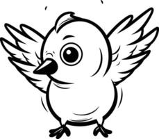 noir et blanc dessin animé illustration de mignonne peu oiseau oiseau personnage pour coloration livre vecteur