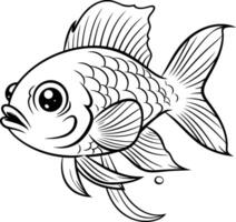 noir et blanc dessin animé illustration de mignonne poisson pour coloration livre vecteur