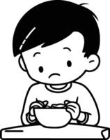 garçon en mangeant une bol de soupe de une garçon en mangeant soupe. vecteur