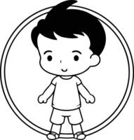mignonne peu garçon dessin animé dans rond Cadre illustration eps dix vecteur