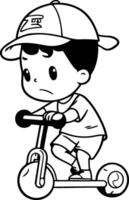 garçon équitation une donner un coup scooter dans dessin animé style. vecteur