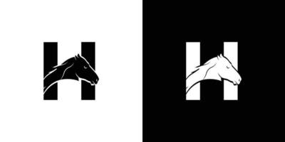 le design du logo avec la lettre initiale h est combiné avec un symbole de tête de cheval moderne et professionnel vecteur