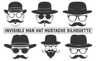 inconnue homme avec chapeau des lunettes et moustaches silhouette ensemble, gentilhomme icône, chapeau, lunettes, moustache, ancien silhouette de chapeau. vecteur