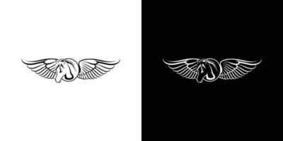 création de logo de cheval combinée à un symbole d'aile cool et attrayant vecteur