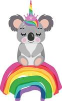 mignonne Licorne koala séance sur arc en ciel vecteur