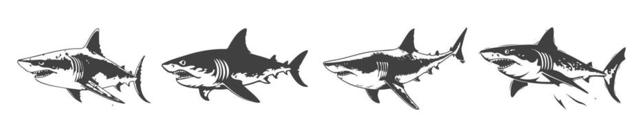 requin silhouette ensemble, noir et blanc conception, généré ai vecteur