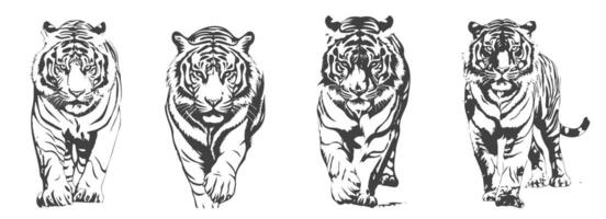 tigre silhouette ensemble, noir et blanc conception, généré ai vecteur
