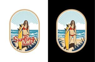 Dames surfant plage illustration conception vecteur