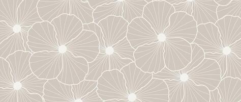 abstrait fleur ligne art Contexte . Naturel botanique élégant fleurs sauvages sur beige Contexte. conception illustration pour décoration, mur décor, fond d'écran, couverture, bannière, affiche, carte. vecteur