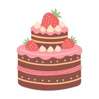 anniversaire fraise gâteau isolé sur blanche. plat dessin animé conception pour cartes postales et autocollants, anniversaire fête invitation vecteur