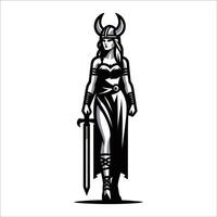 femelle viking guerrier illustration dans noir et blanc vecteur