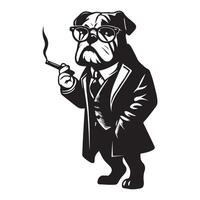 Anglais bouledogue dans manteau et des lunettes avec cigarette illustration vecteur