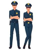 Pose debout de l'équipe de policiers masculins et féminins. vecteur