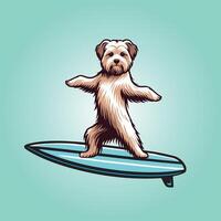 dandy Dinmont terrier chien en jouant planches de surf chien surfant illustration vecteur