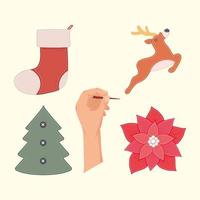 cinq icônes de Noël vecteur
