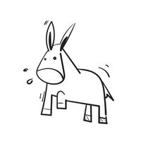 personnage de dessin animé doodle dessiné à la main de vecteur de cheval ou d'âne