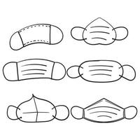 doodle masque facial ou masque médical icône illustration croquis style dessiné à la main vecteur