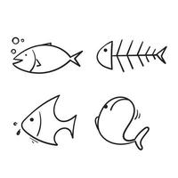 style de dessin animé de collection de poissons doodle vecteur