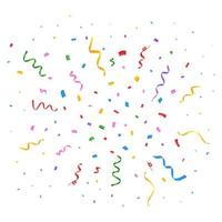 illustration vectorielle de confettis pour le fond du festival. simple explosion de guirlandes et de confettis. confettis rouges, verts, dorés, bleus sur fond blanc. événement et célébration de la fête. vecteur