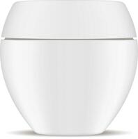 blanc soin de la peau produit pot. 3d maquette réaliste pot. Plastique cosmétique récipient pour crème, beurre, spa frotter, crème, faciale gel. beauté corps se soucier Crème hydratante bouteille. ovale l'image de marque emballer. vecteur