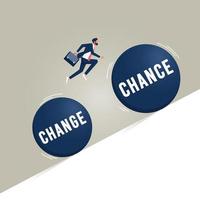 changement en concept de chance, homme d'affaires sautant par-dessus changement en boule de chance