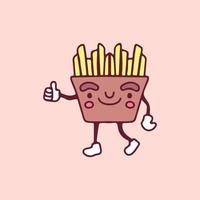 mascotte de frites avec illustration de geste du pouce vers le haut. graphiques vectoriels pour les imprimés de t-shirts et autres utilisations. vecteur