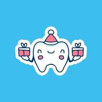 La mascotte des dents kawaii célèbre l'illustration de Noël. graphiques vectoriels pour les impressions d'autocollants et d'autres utilisations. vecteur