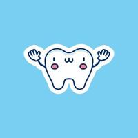 mascotte de dents kawaii avec illustration de geste bonjour. graphiques vectoriels pour les impressions d'autocollants et d'autres utilisations. vecteur