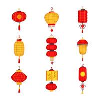 chinois lampe ensemble dessin animé illustration vecteur