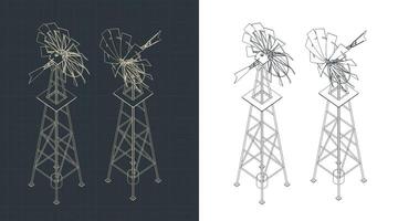 ferme Moulin à vent isométrique dessins vecteur