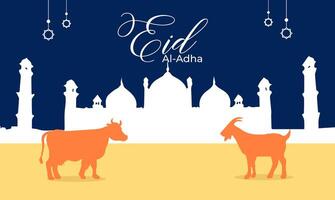 islamique eid Al adha mubarak illustration avec animal pour sacrifice vecteur