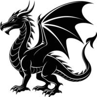 une noir silhouette de une dragon avec ailes vecteur