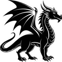 une noir silhouette de une dragon avec ailes vecteur