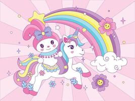 mignonne dessin animé équitation une Licorne fantaisie vecteur