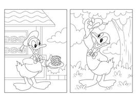 mignonne dessin animé canard coloration page vecteur