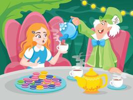 Princesse est ayant thé faire la fête avec une nain vecteur