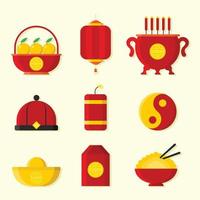 ensemble d'icônes d'éléments du nouvel an chinois vecteur