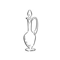 une ligne tiré noir et blanc illustration de une verre parfum ou potion bouteille, ombragé en utilisant lignes et tiré dans une vague style vecteur