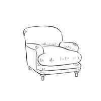 une ligne tiré illustration de une confortable chaise dans noir et blanche. tiré par main dans une vague style et. vecteur